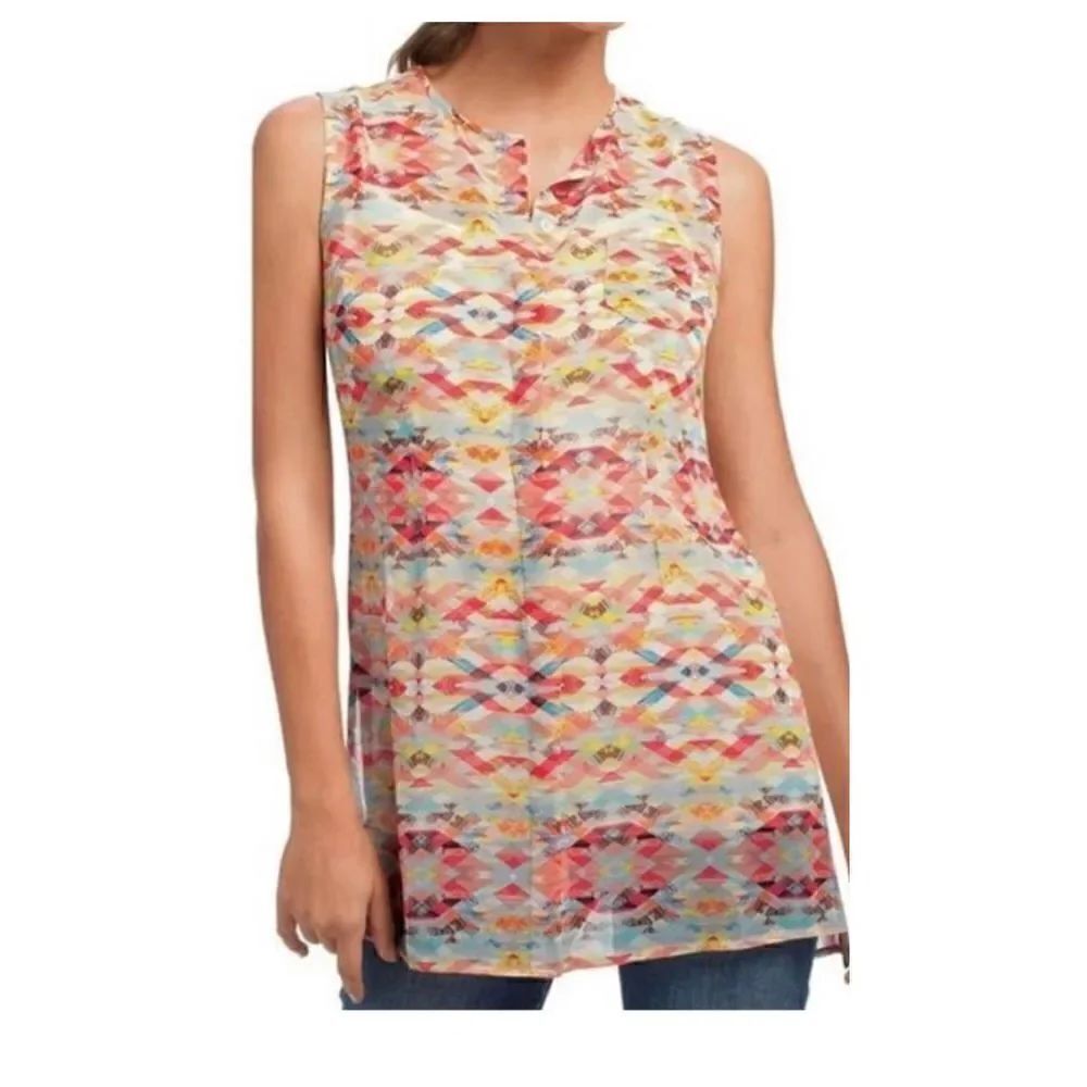 CAbi Avery Pastel Aztec Print Semi Sheer Tunic